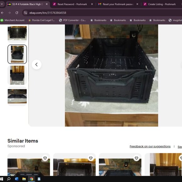 SS # 4 Foldable Black High Density Plastic Storage Bin 23.5 x 15.5 x 8 - Picture 4 of 12